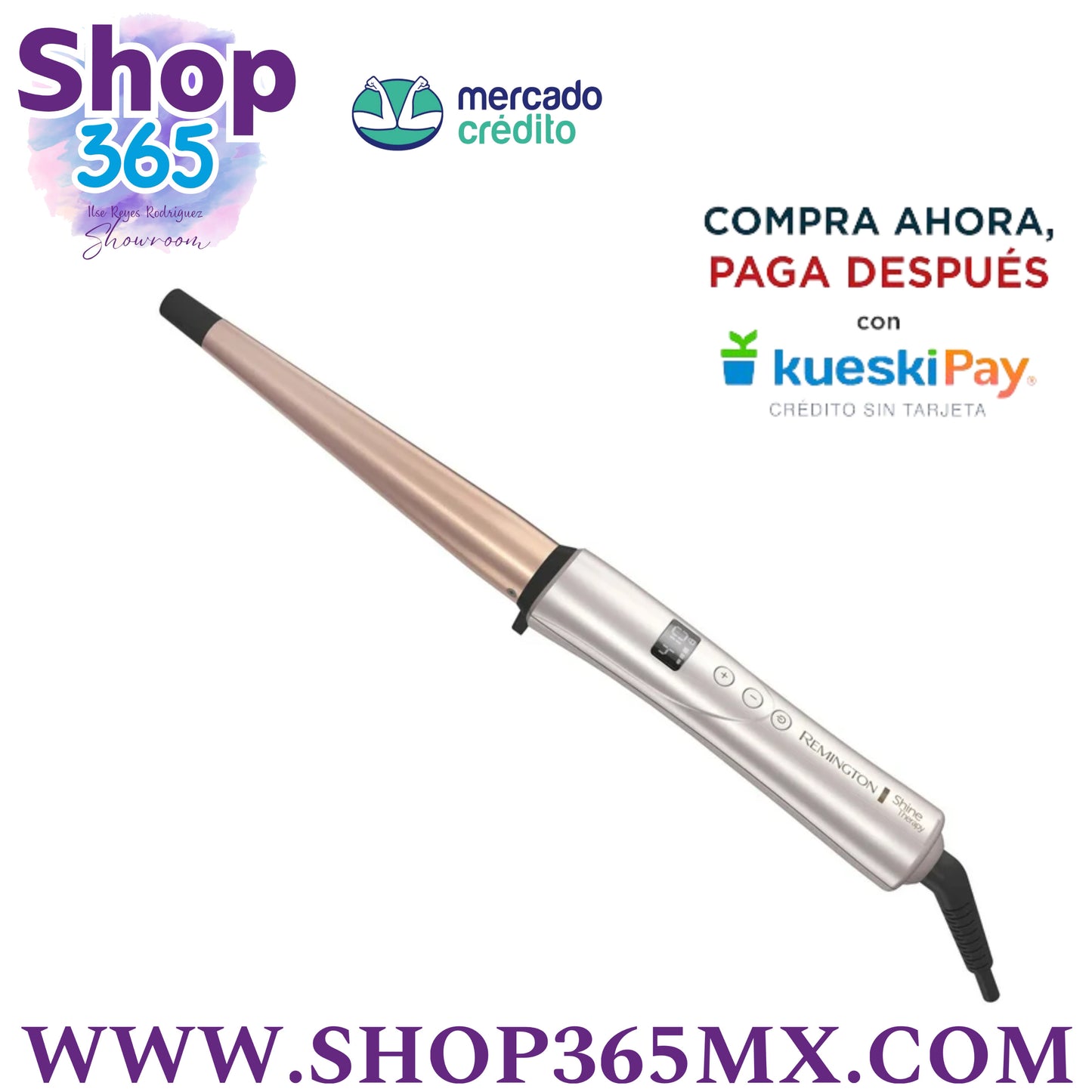 REMINGTON SHINE THERAPY Varita para Rizar Cónica de 12 - 1 Pulgada para Rizos Naturales con guante