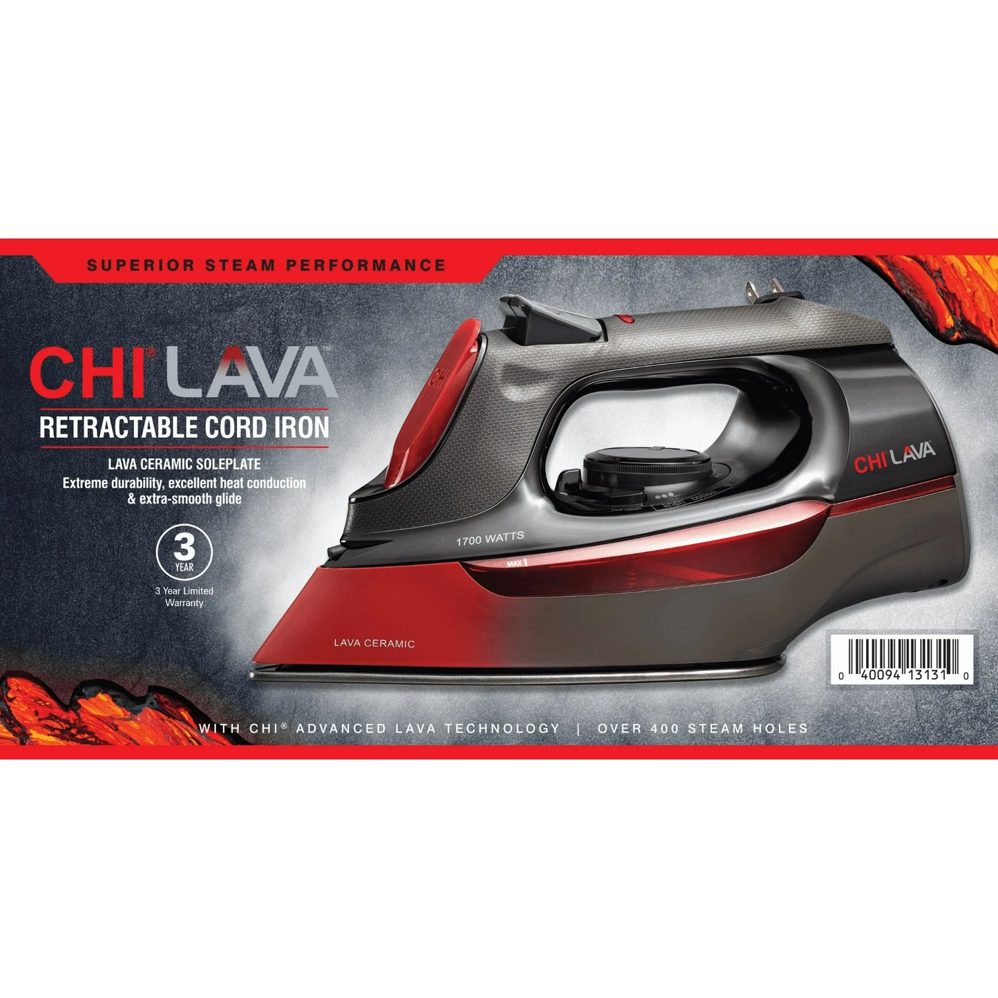 CHI Lava Plancha para Ropa - Placa Base de Cerámica Lava, Cable Retráctil, Control de Vapor Ajustable