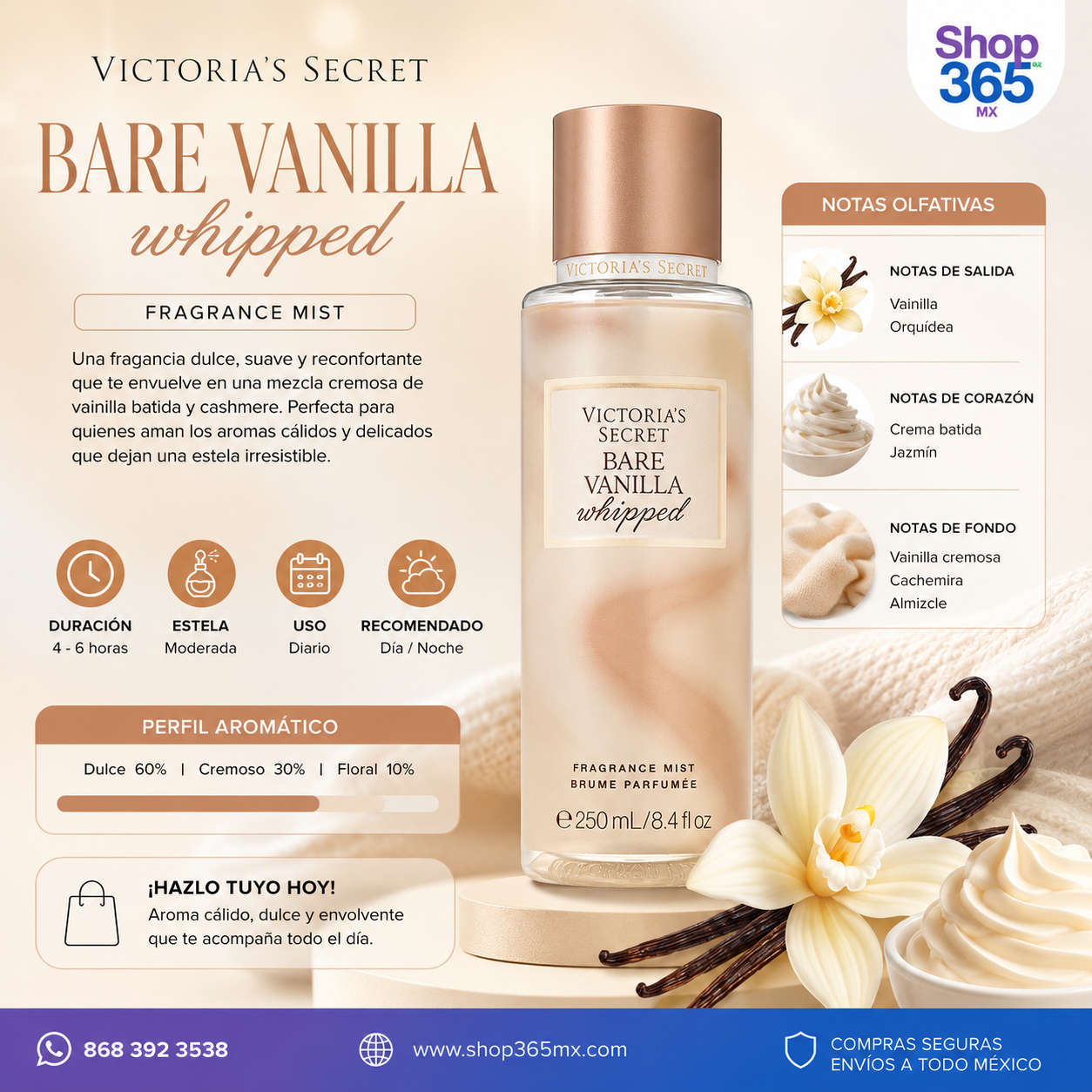 Victoria’s Secret Bare Vanilla Whipped Fragrance Mist 250 ml – Vainilla Cremosa y Cashmere