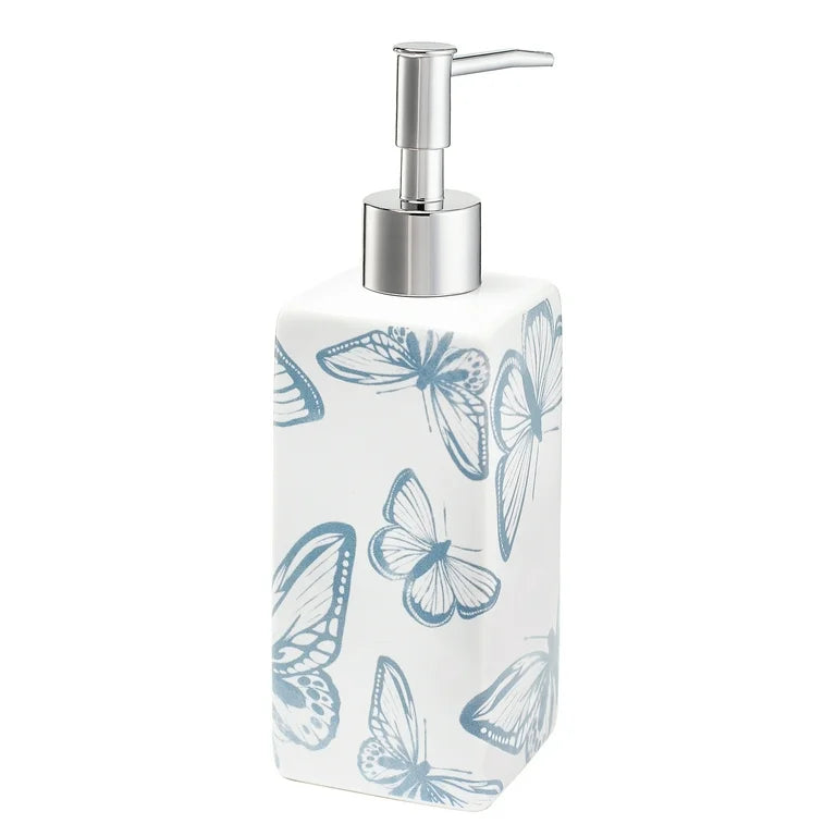 Mainstays Juego de Accesorios de Baño y Cortina de Ducha de Poliéster/cerámica de 17 Piezas, Azul y Blanco