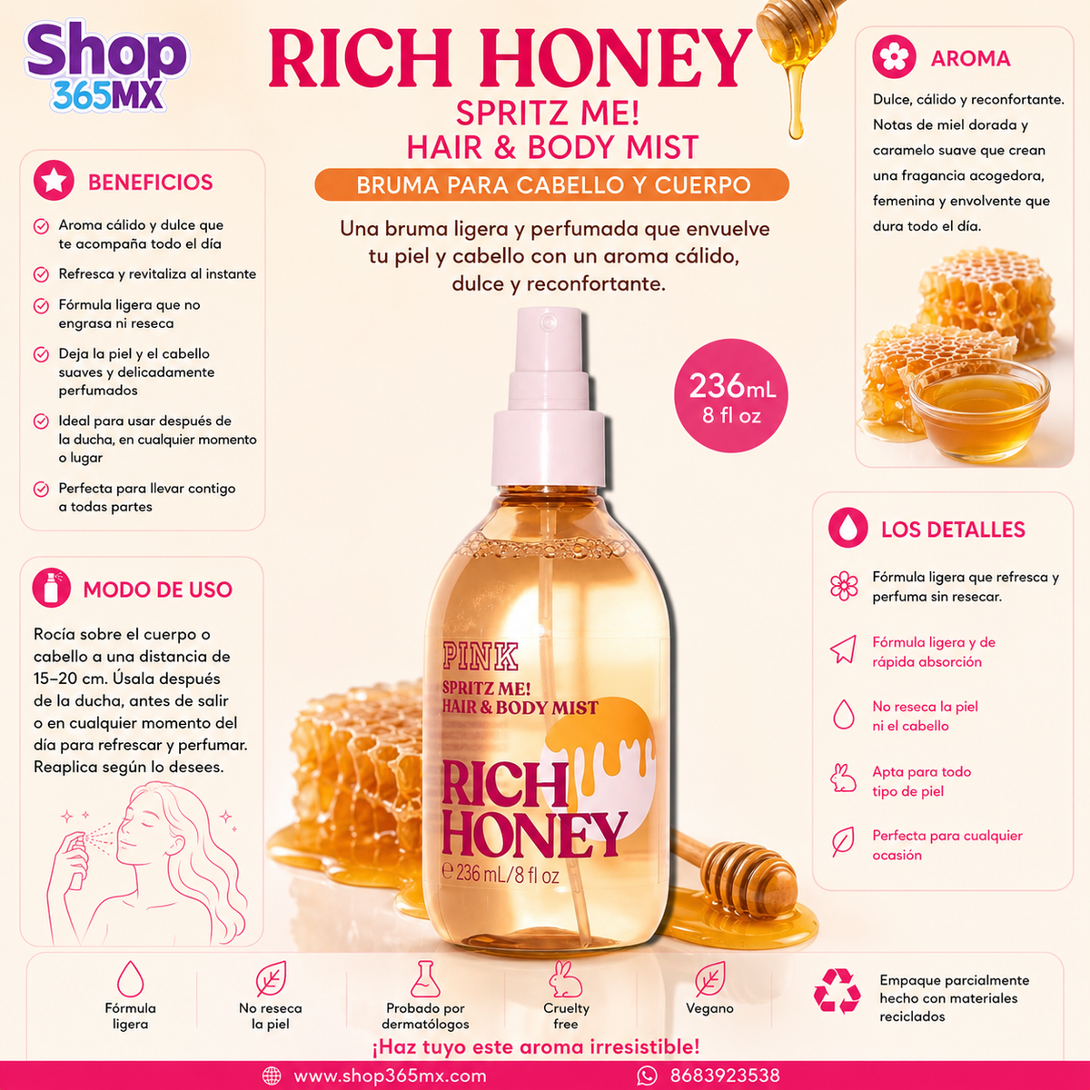 Pink Spritz me Hair & Body Mist Rich Honey