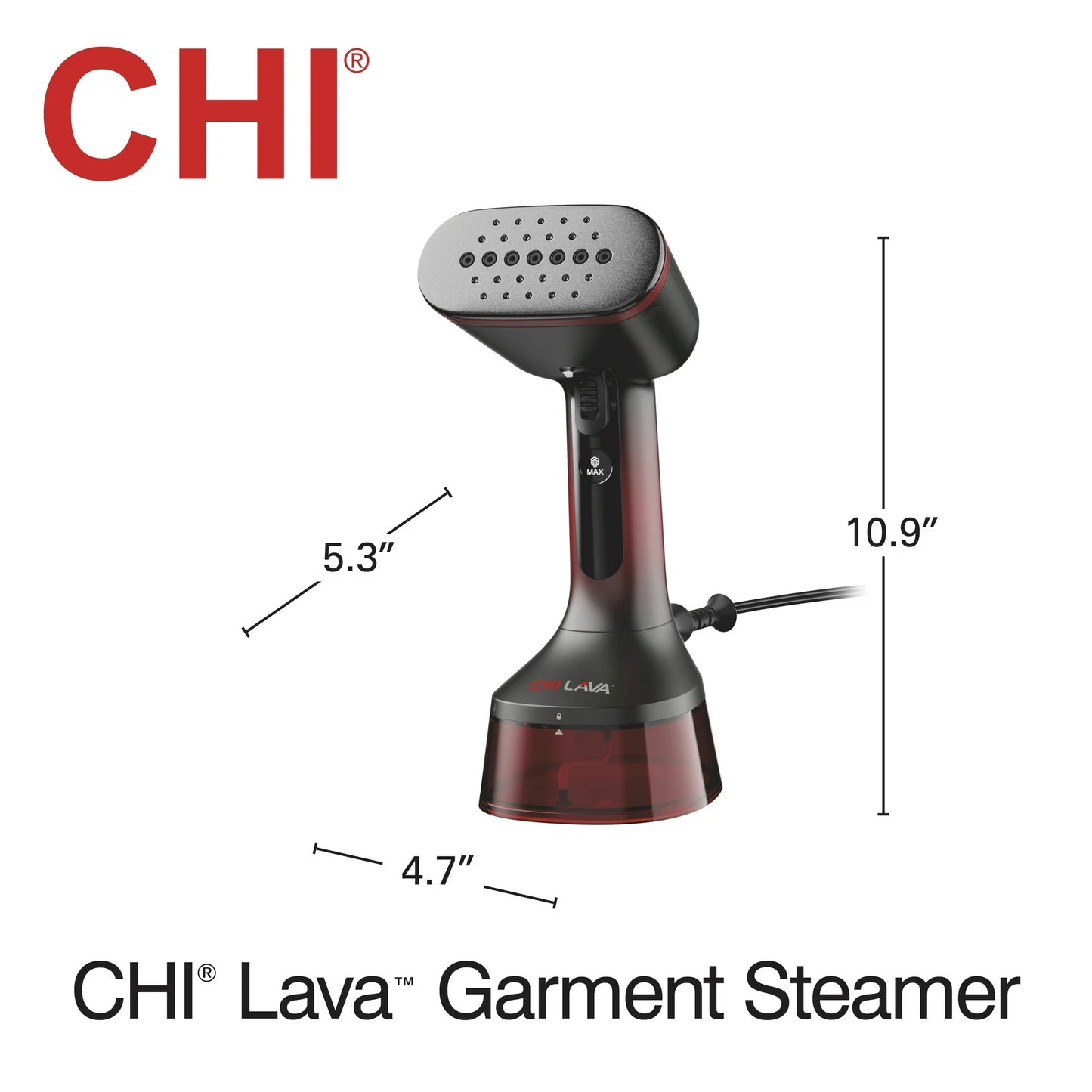 CHI LAVA Plato de Cerámica Vaporizador de Ropa para Ropa con Cepillo de Tela, 2 Modos de Vapor, 1600 Vatios, Rojo