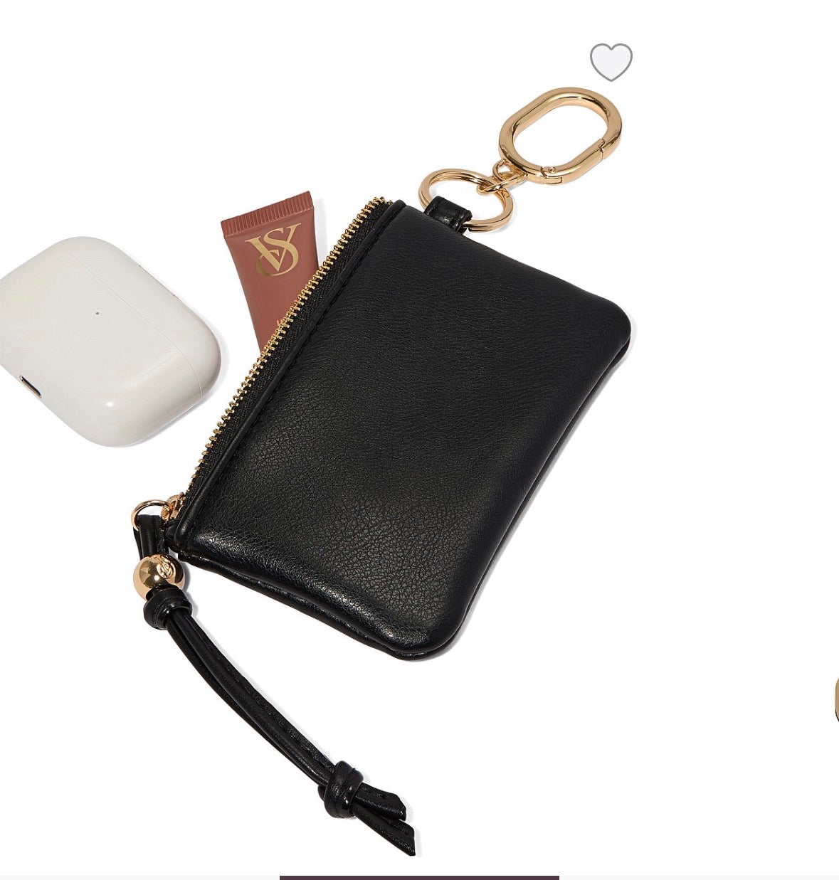 Victoria’s Secret Zip Coin Purse Keychain Black Nappa Monedero Llavero Negro