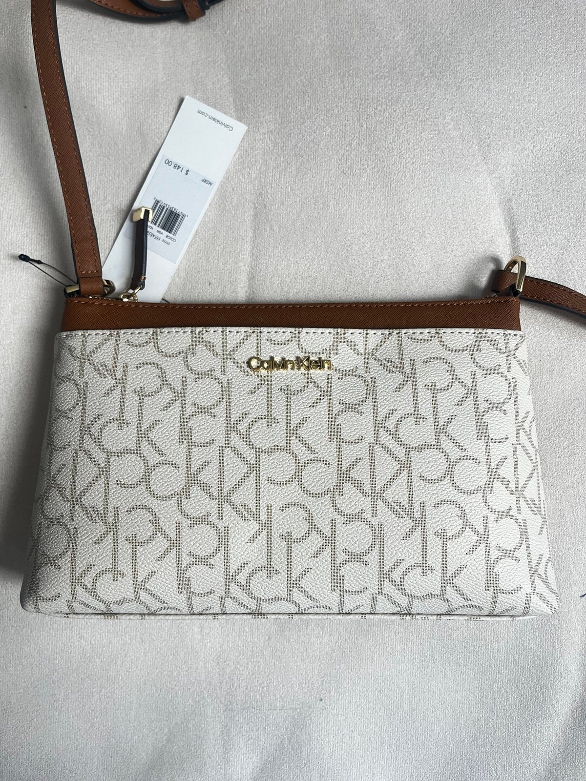 Bolsa Calvin Klein Crossbody Original - Monograma Logo Beige/Café