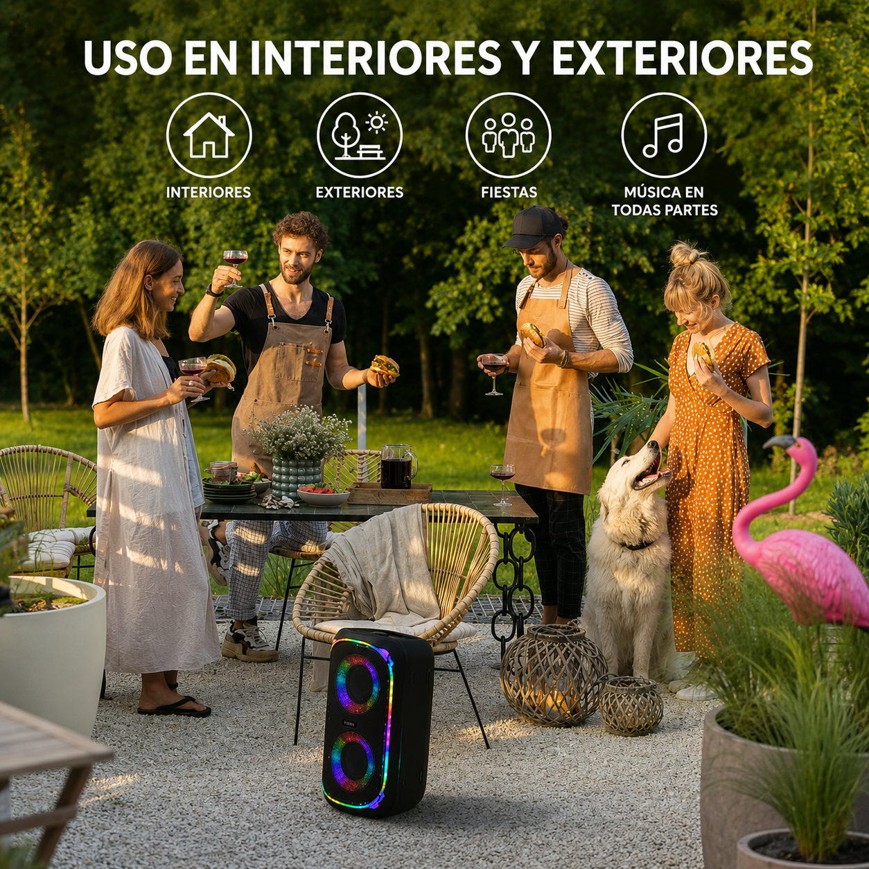 OKKO Altavoz Bluetooth Portátil Sonic Bass V4: Altavoz Inalámbrico para Fiestas con Graves Profundos, Altavoz Karaoke con Puerto para Micrófono, Luces LED, Altavoz Recargable Portátil para Exteriores