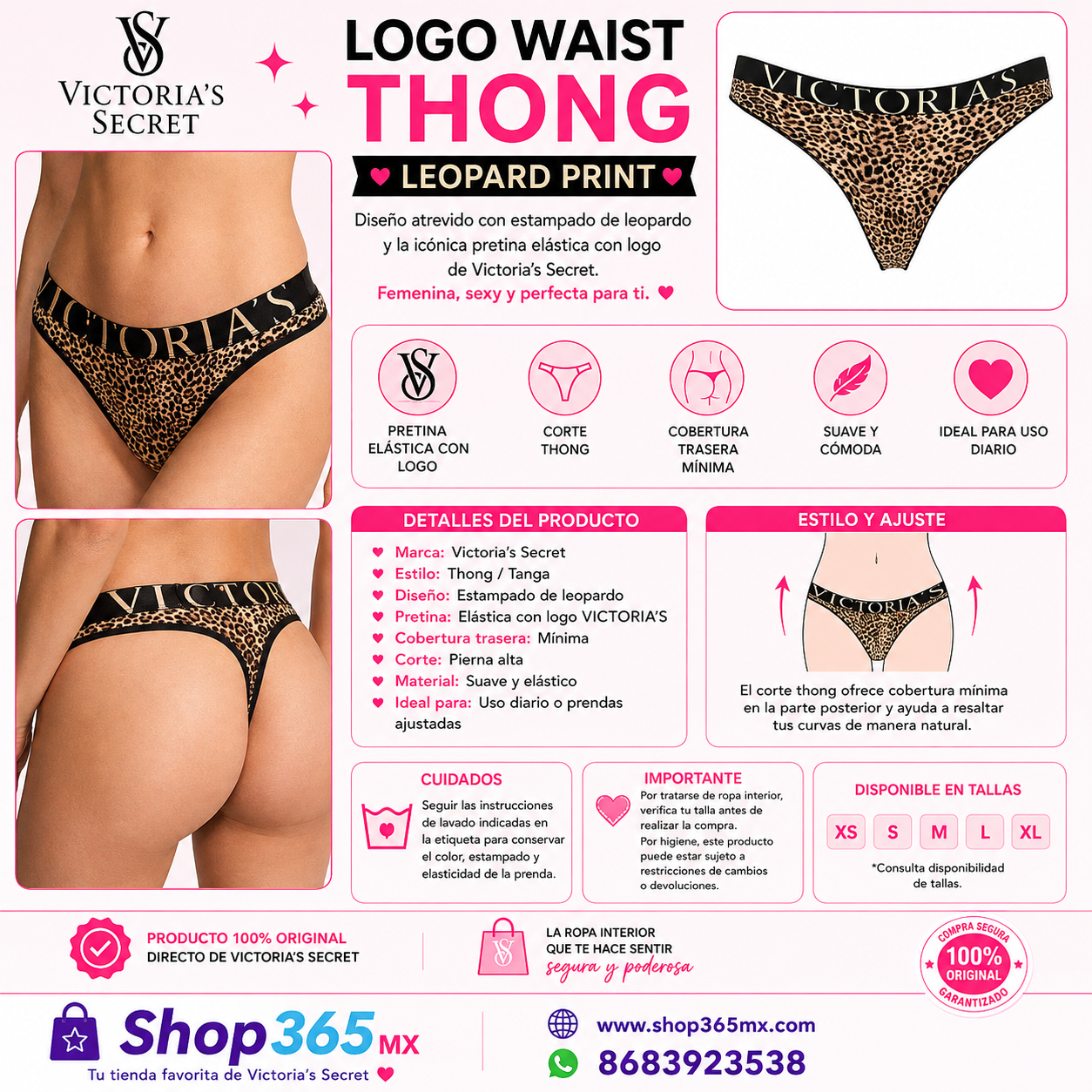 Victoria’s Secret Logo Waist Thong – Leopard Print 🐆🖤