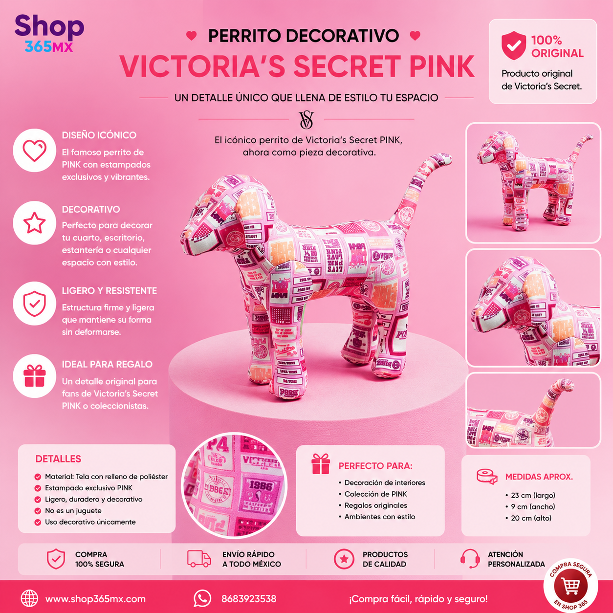 Victoria’s Secret PINK Manta Polar Sherpa + Perrito Decorativo – Set Rosa Coleccionable