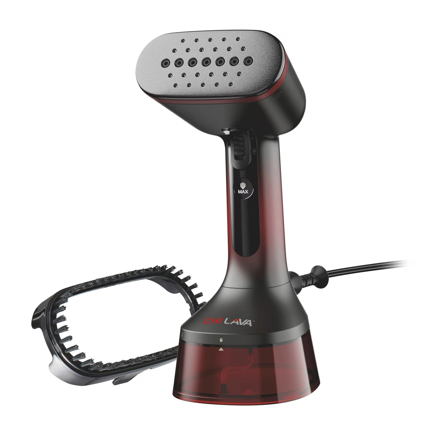 CHI LAVA Plato de Cerámica Vaporizador de Ropa para Ropa con Cepillo de Tela, 2 Modos de Vapor, 1600 Vatios, Rojo