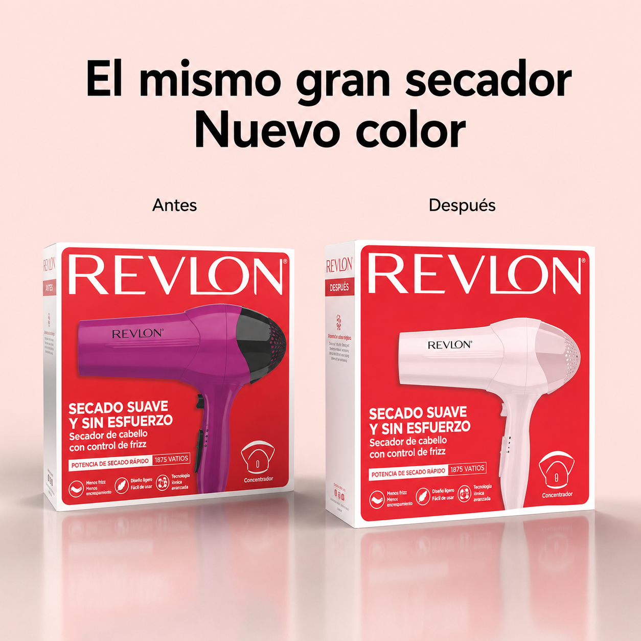 Revlon Essentials Secadora de Cabello Iónica con Control Del Frizz, 1875 Watts, Rosa Claro