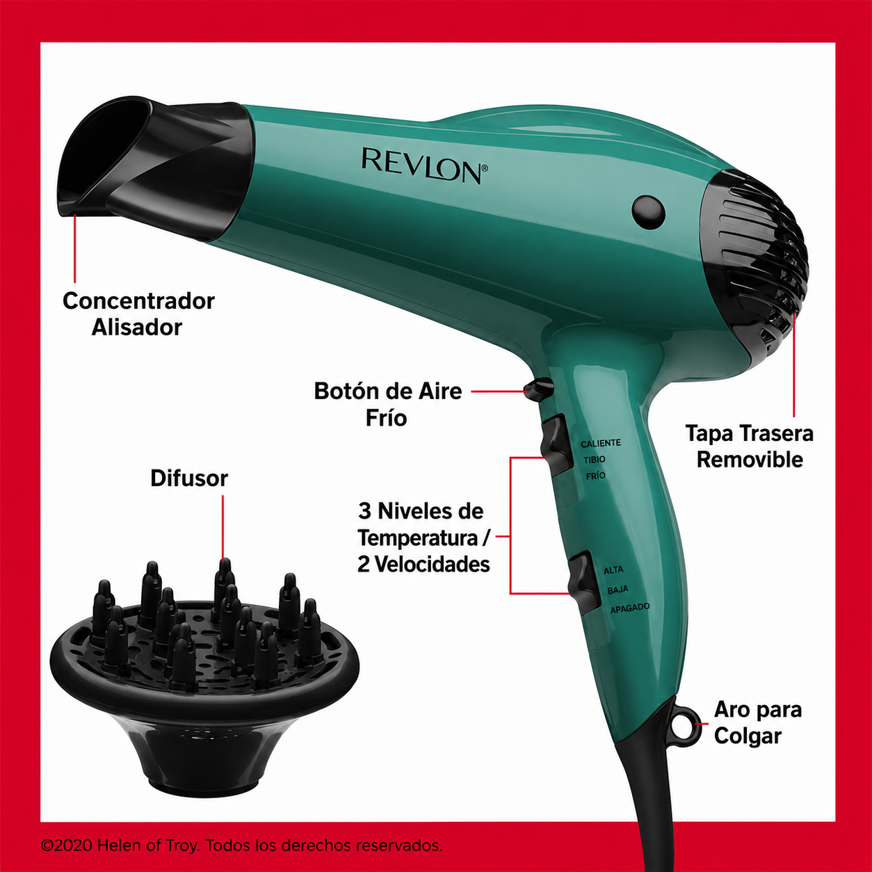 Revlon Secador de Pelo Iónico con Refuerzo de Volumen 1875W, Verde