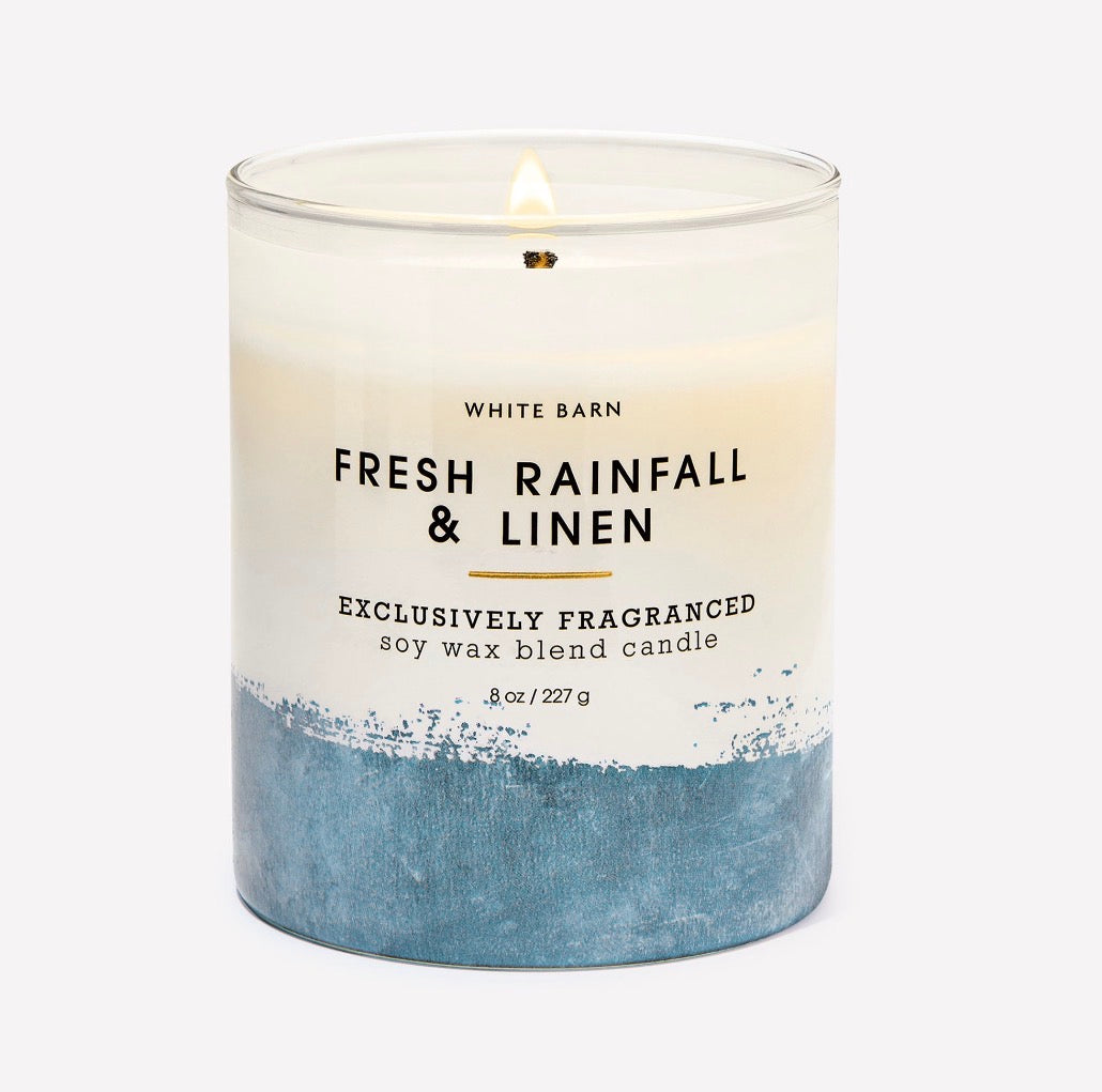 Fresh Rainfall & Linen Vela Aromática de 1 Mecha 227 g | White Barn