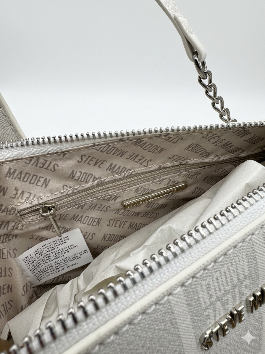 STEVE MADDEN BLEXI TOP ZIP CROSSBODY WHITE/SILVER