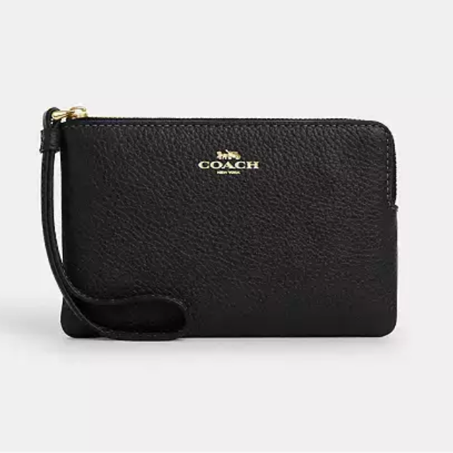 🖤 Coach Corner Zip Wristlet – Black / Gold