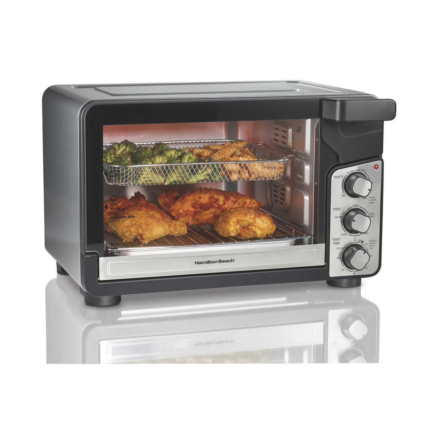 Hamilton Beach Easy View XL Horno Tostador con Freidora de Aire con Sure-crisp, 1750W, Capacidad para 6 Rebanadas, 31460