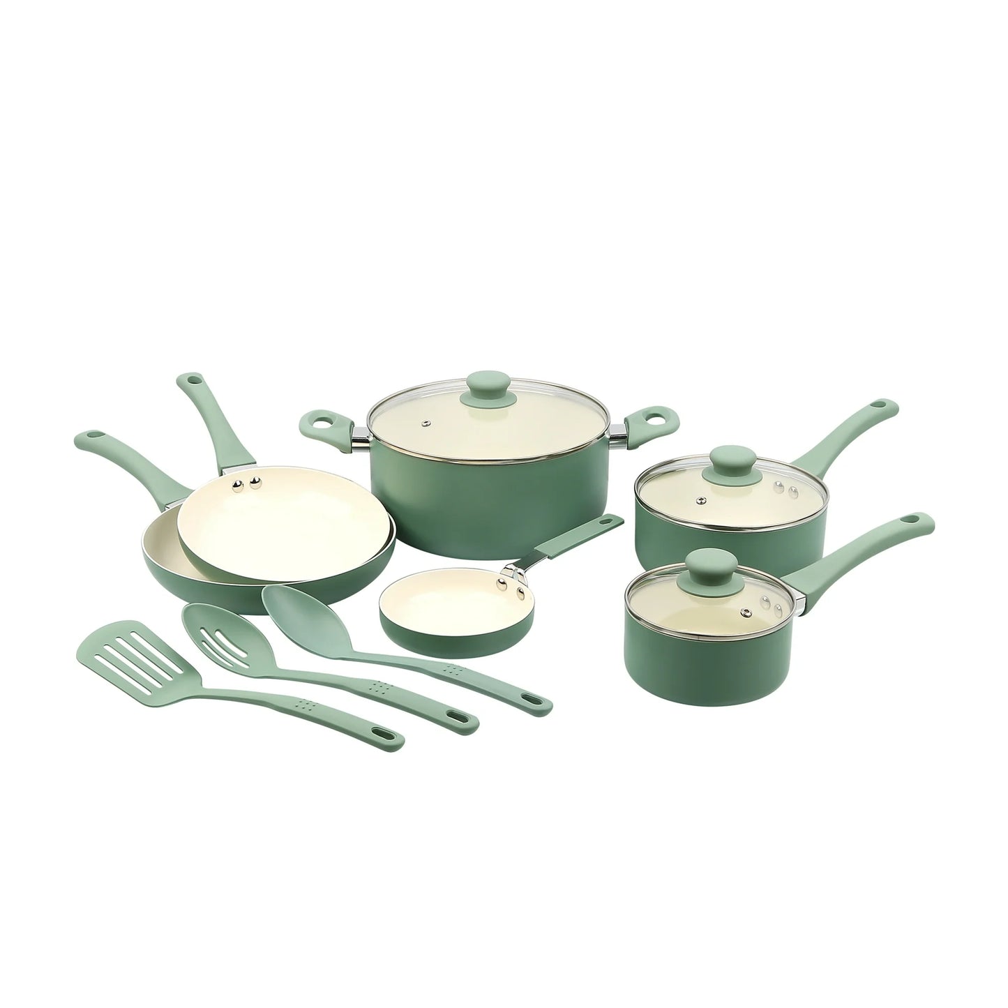 Mainstays Batería de Cocina de Aluminio Cerámico 12 Piezas Verde Antiadherente