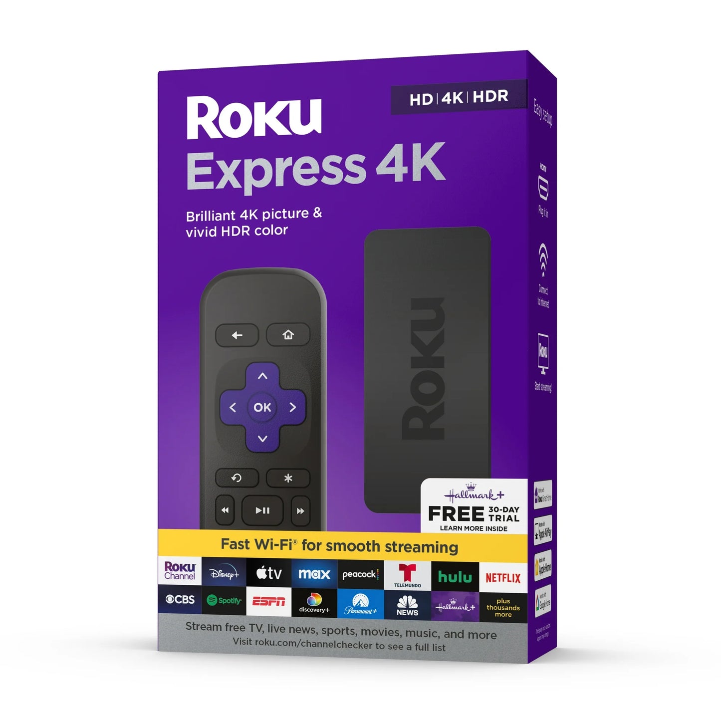 Roku Expreso 4K Reproductor de Streaming HD/4K/HDR con Control Remoto Estándar con Botones de Acceso Directo