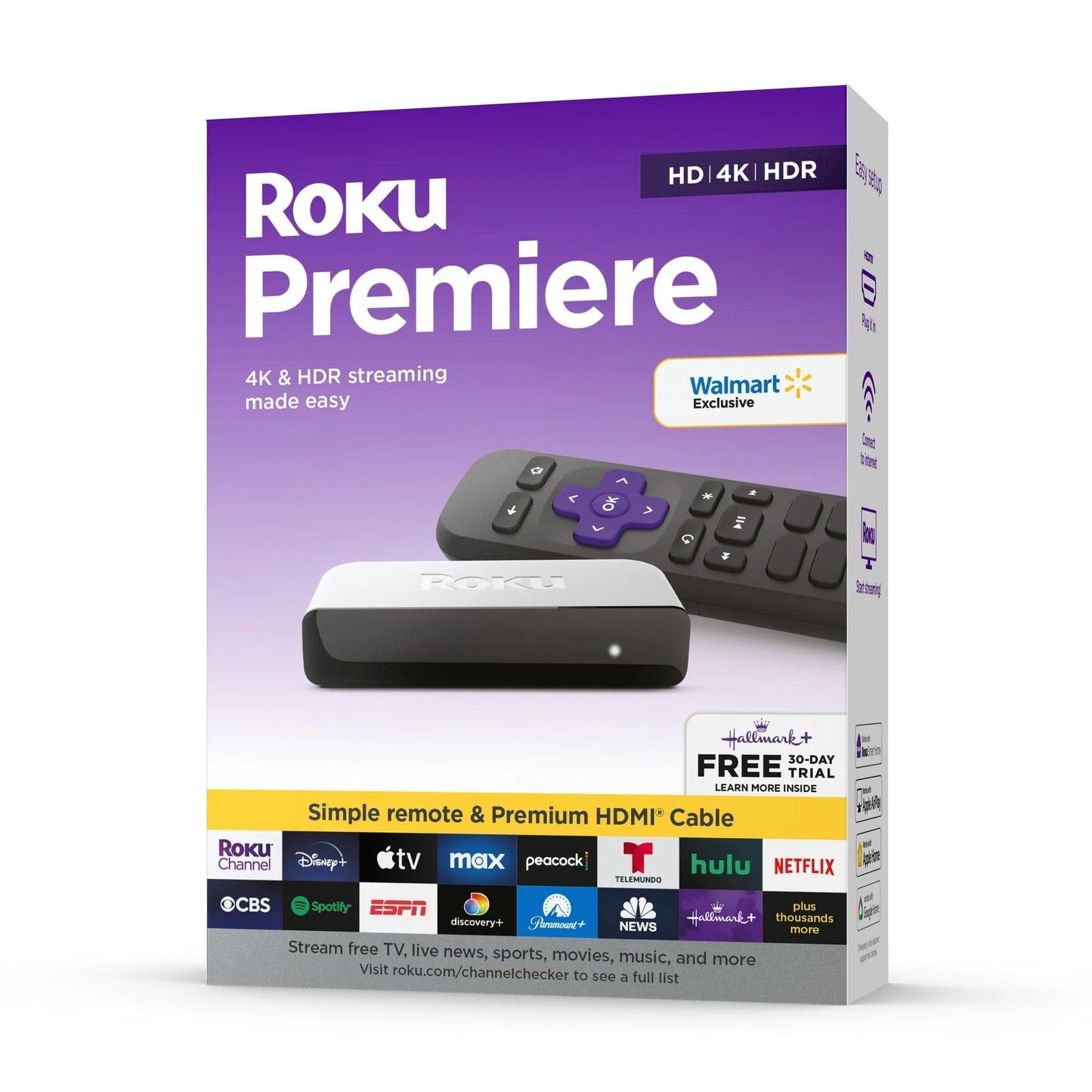 Roku Premiere  Reproductor Multimedia de Transmisión 4K HDR Habilitado para WiFi con Cable HDMI de Alta Velocidad Premium y Control Remoto Estandar