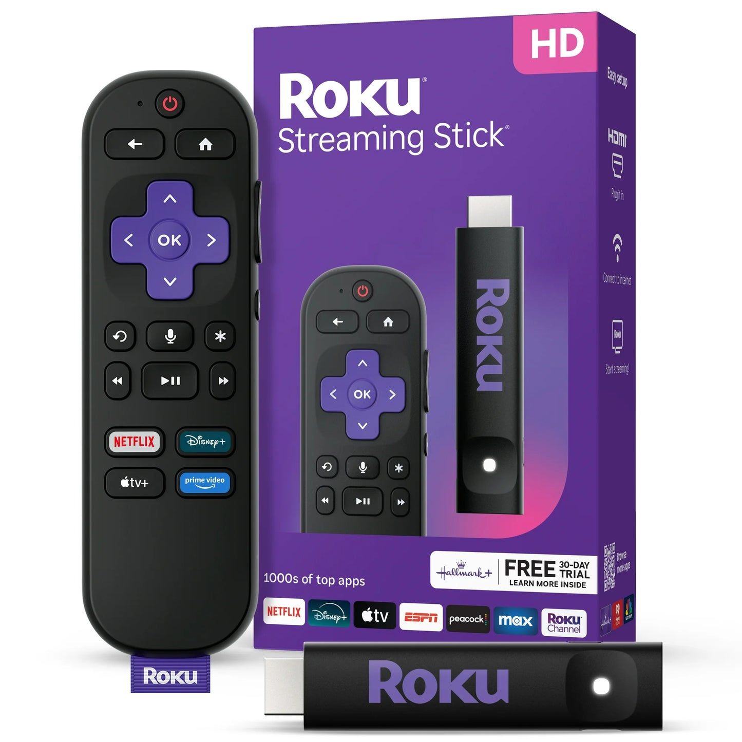 Roku Streaming Stick 2025 - Dispositivo de Streaming HD Roku para Televisión con Control Remoto por Voz - Televisión Gratuita y en Vivo