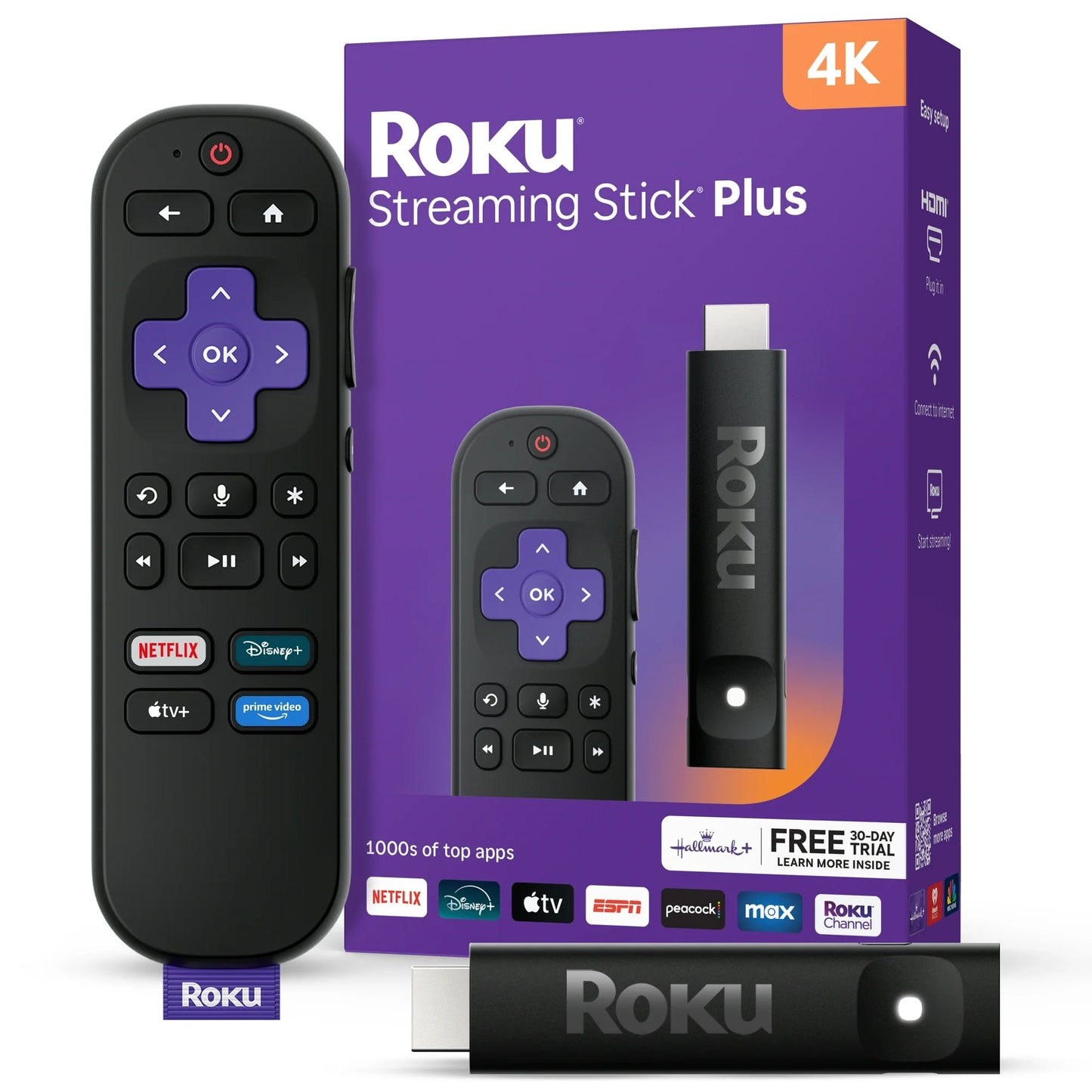 Roku Streaming Stick Plus 2025 - Dispositivo de Streaming Roku 4K y HDR para TV con Control Remoto por Voz - TV Gratuita y en Vivo