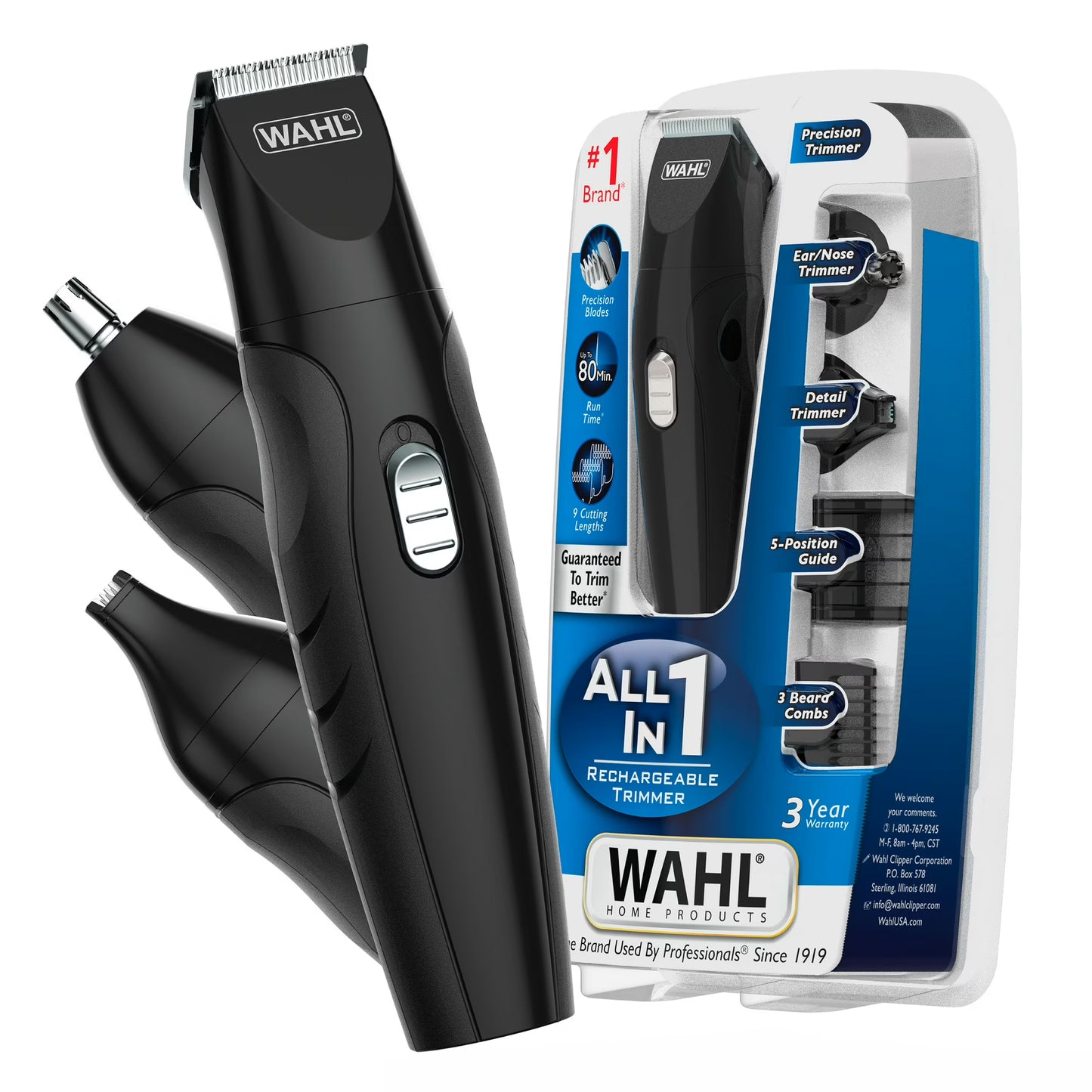 Wahl Barba Recargable Todo en uno, Bigote, Recortador de Detalles para Hombre, Negro, 05644