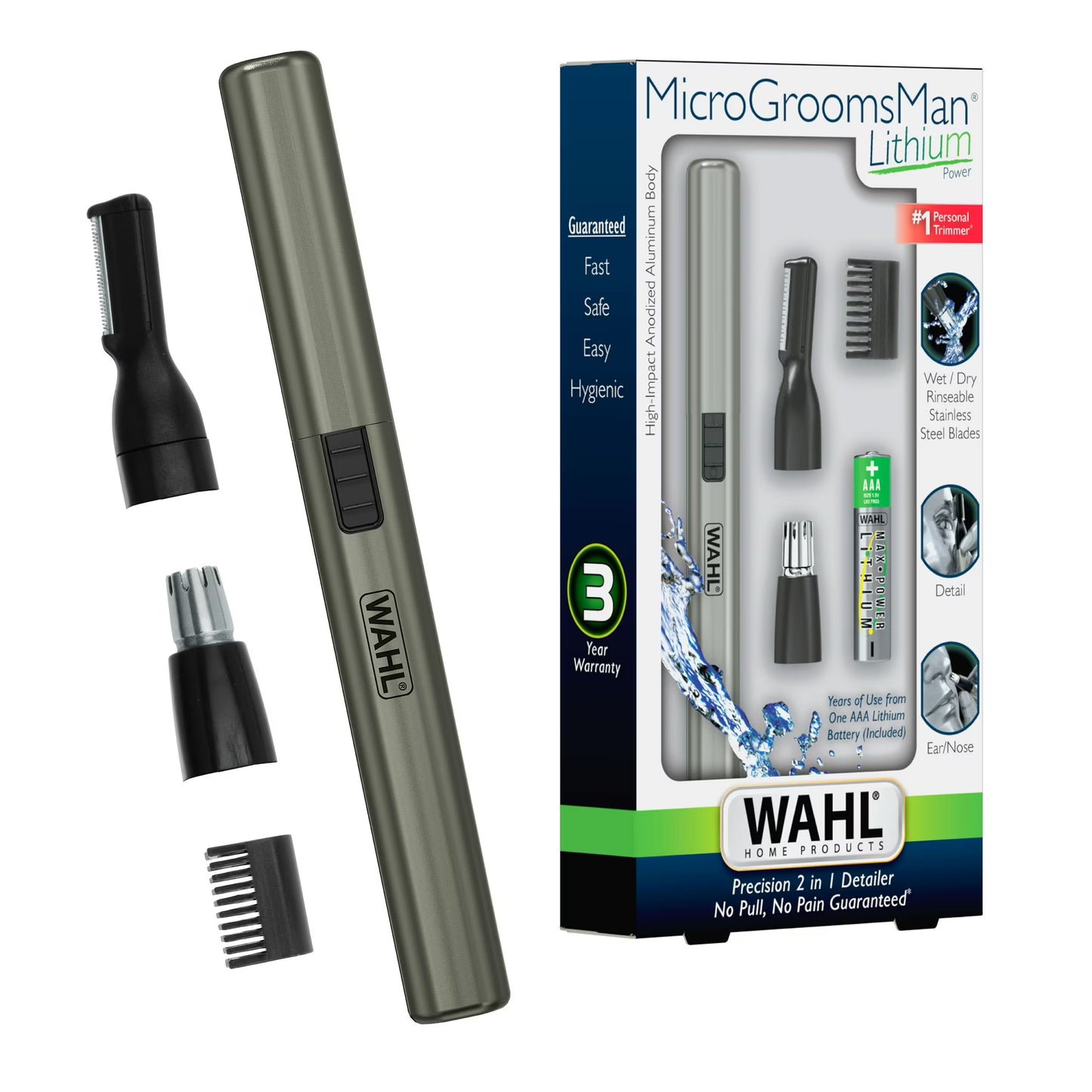 Wahl Recortadora de Pelo con Detalle Facial y Corporal con Batería de Litio Microgroomsman para Hombre 5640-1101