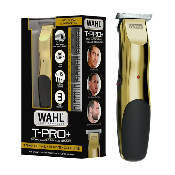 Wahl T-Pro Plus, USB Rechargeable Battery Trimmer, Gold with Rubber Grips - 3028171