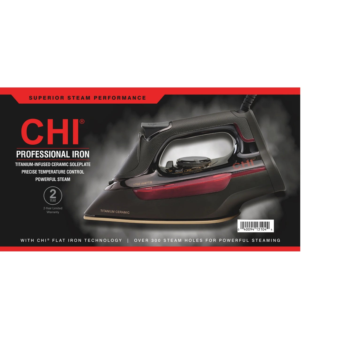 CHI Professional Plancha de Ropa Plancha de Vapor para Ropa con Placa Base de Titanio, Negra