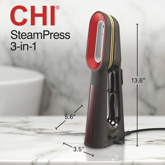 CHI SteamPress Vaporizador de Ropa de Mano 3 en 1 para Ropa, Vaporizador de Viaje y Plancha, Negro