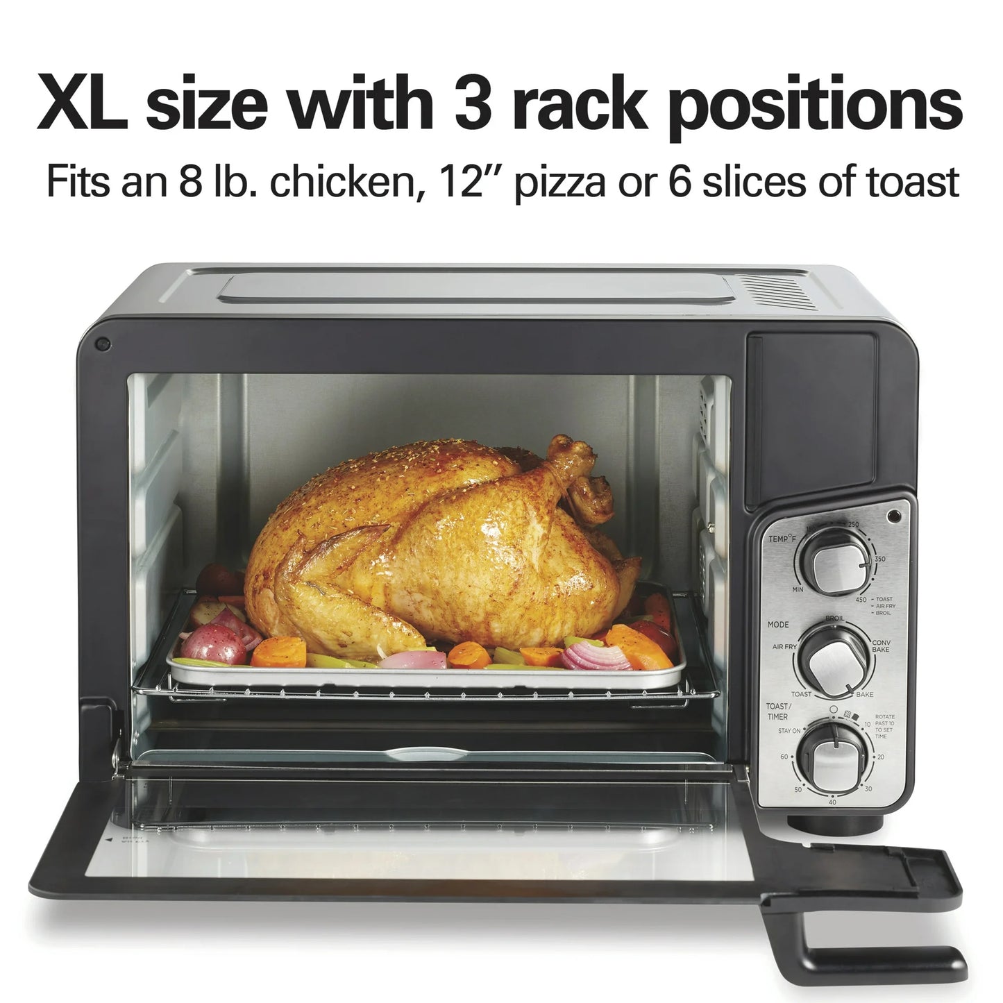 Hamilton Beach Easy View XL Horno Tostador con Freidora de Aire con Sure-crisp, 1750W, Capacidad para 6 Rebanadas, 31460