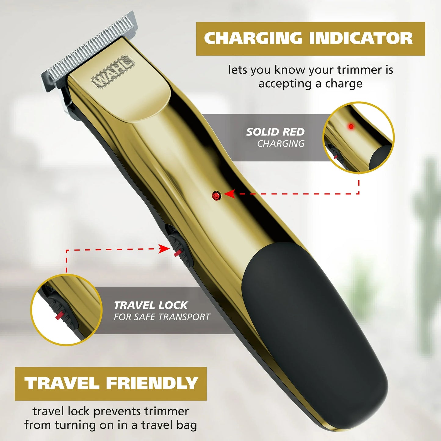 Wahl T-Pro Plus, USB Rechargeable Battery Trimmer, Gold with Rubber Grips - 3028171