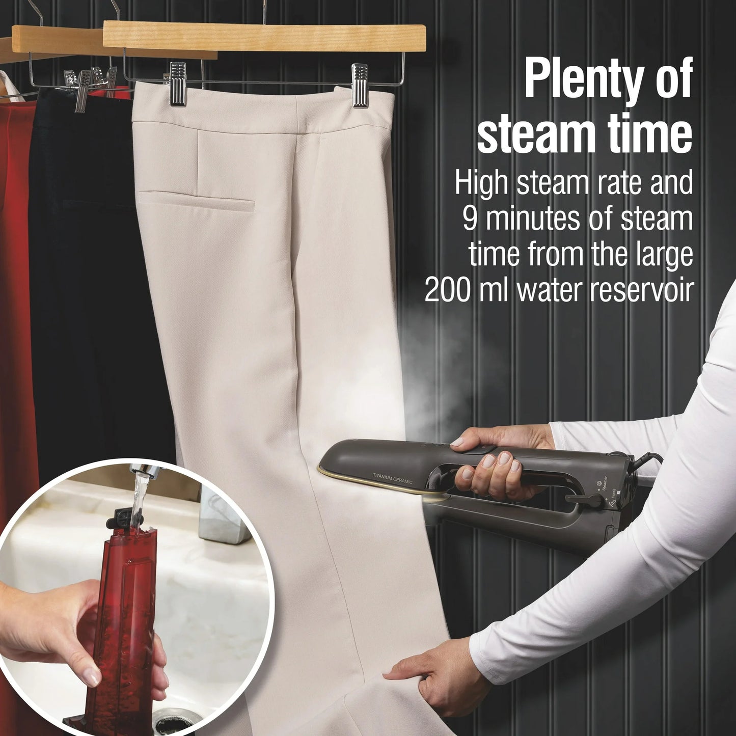 CHI SteamPress Vaporizador de Ropa de Mano 3 en 1 para Ropa, Vaporizador de Viaje y Plancha, Negro