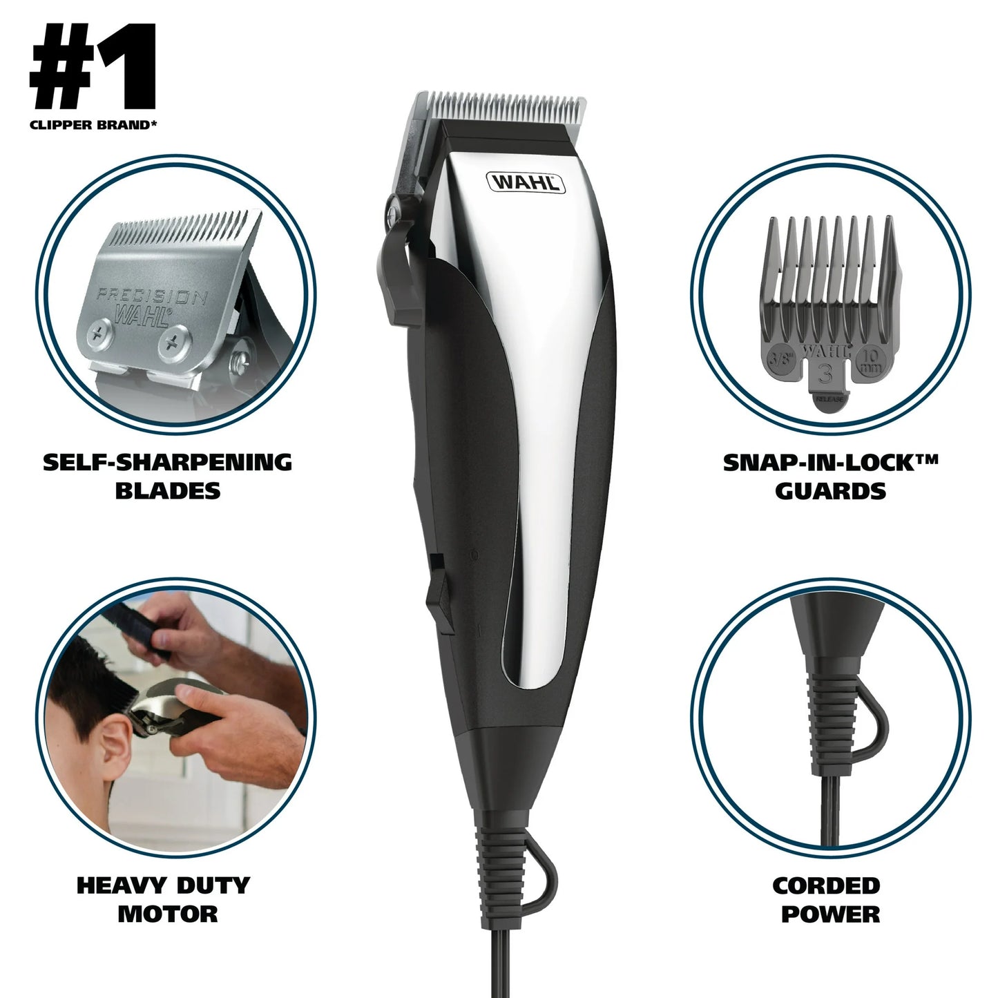 Wahl Chrome Pro , Kit Cortapelos con Cable para Hombre O Mujer, Negro/cromo - 9670-1201