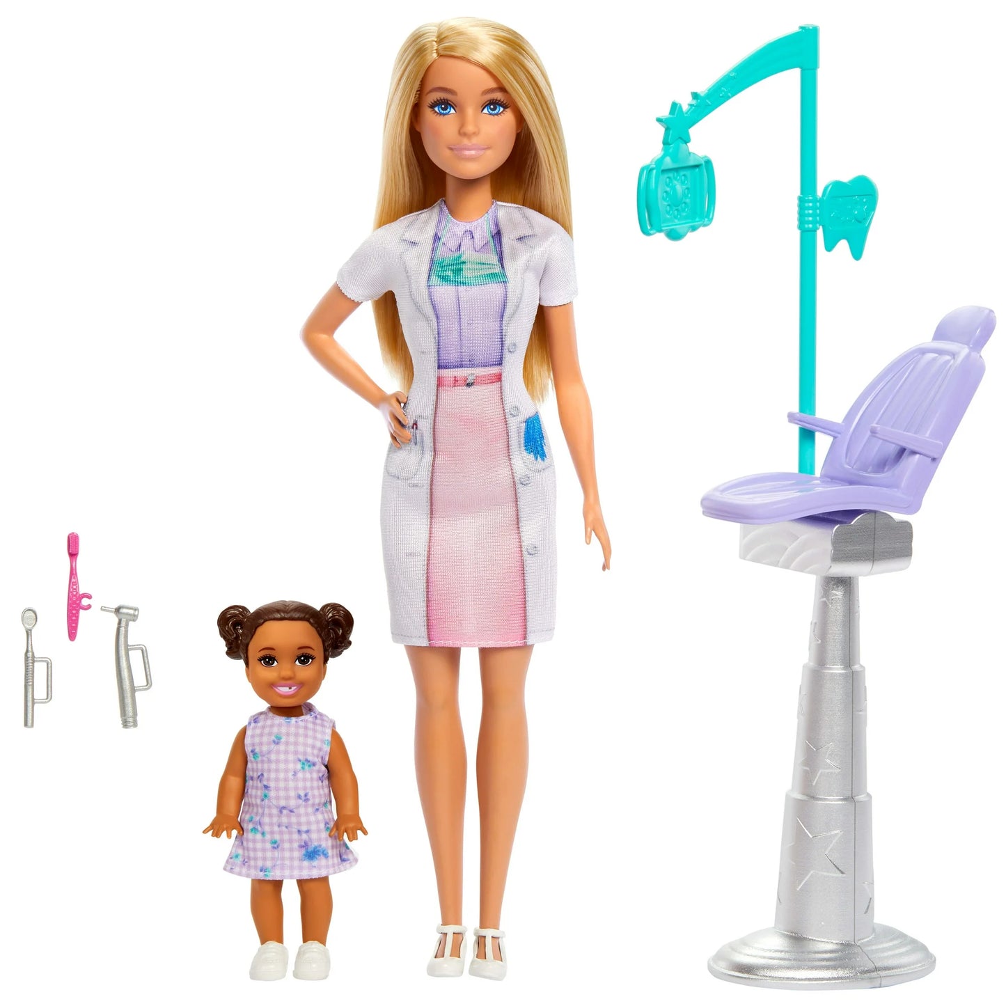 Barbie Muñeca de Dentista con Muñeca Rubia, Muñeca de 1 Niño, Muebles y Accesorios de Médico