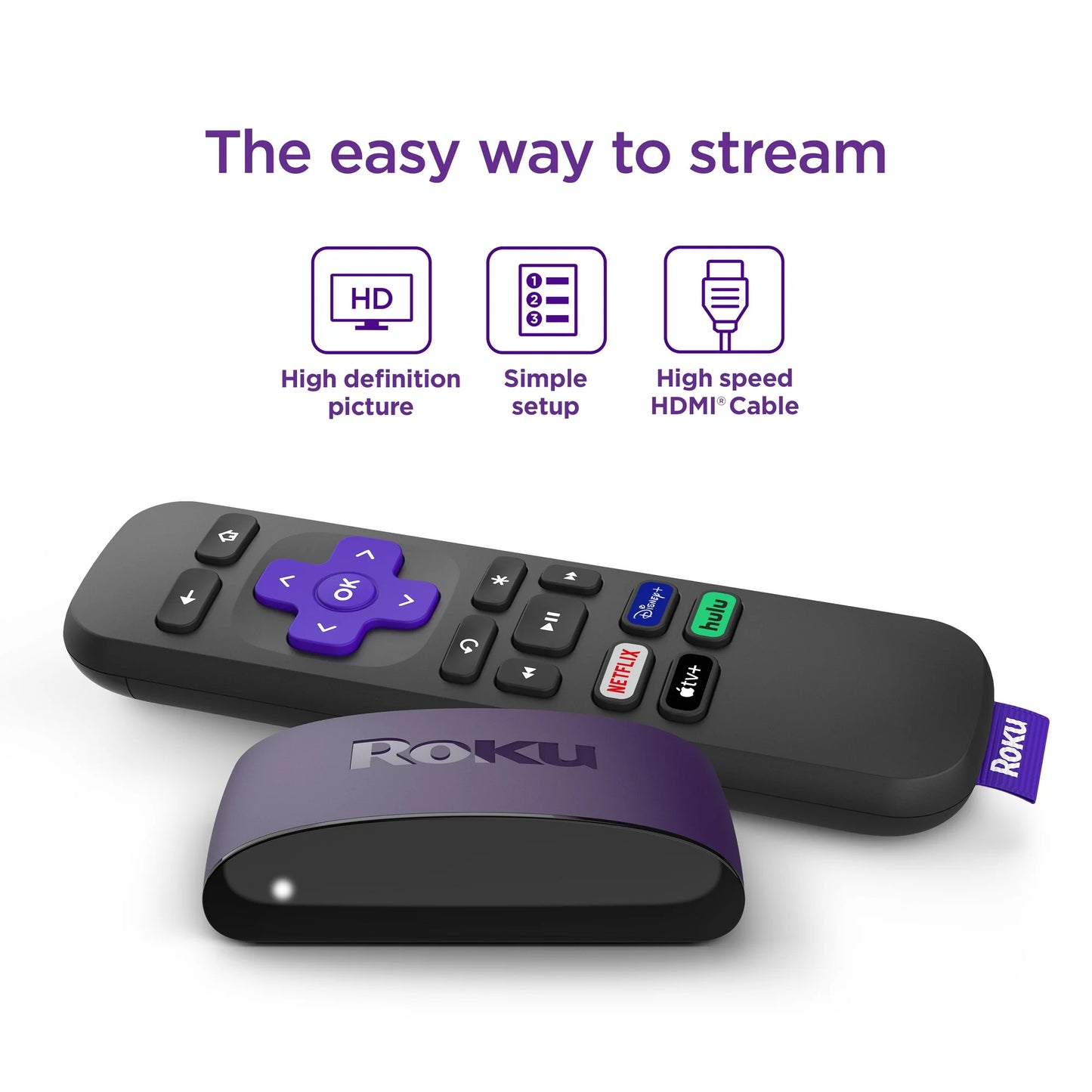 Roku Reproductor Multimedia de Transmisión LE HD con HDMI de Alta Velocidad Cable y Control Remoto Simple