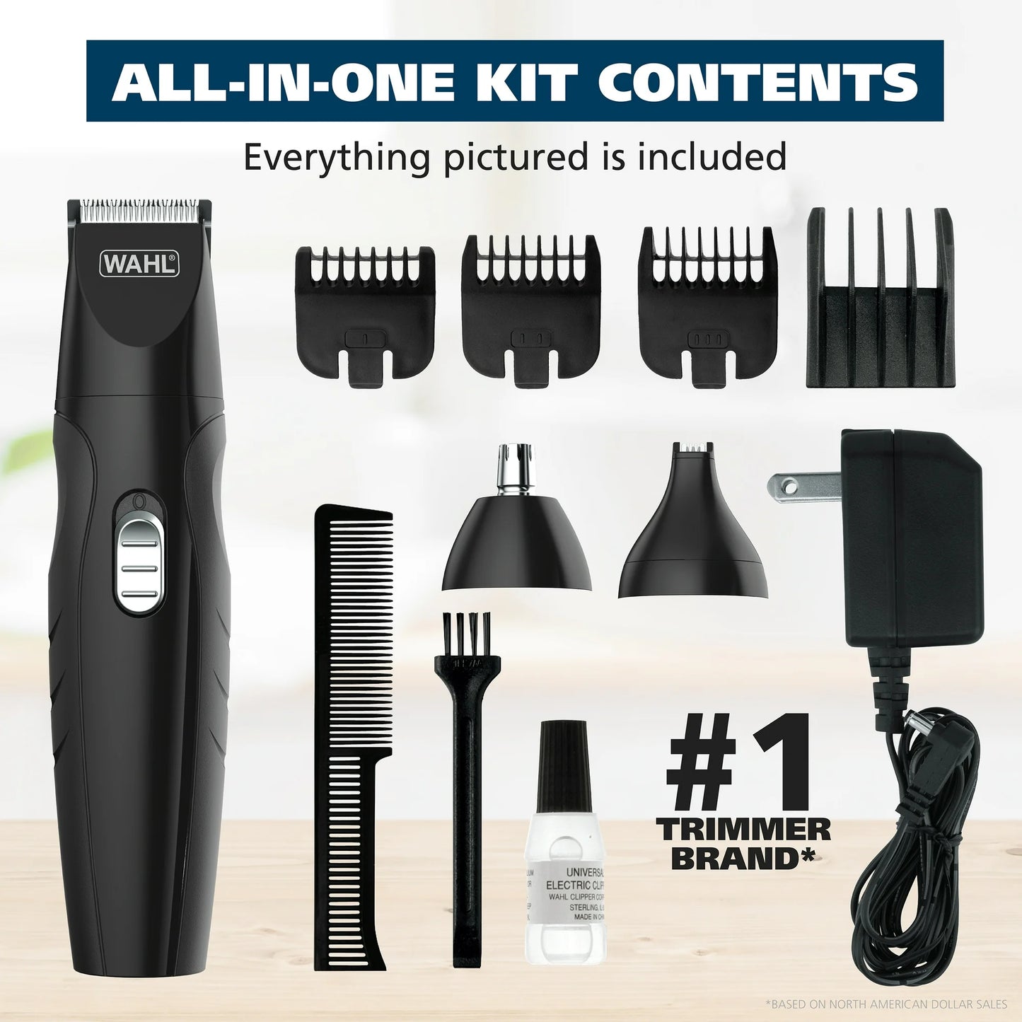 Wahl Barba Recargable Todo en uno, Bigote, Recortador de Detalles para Hombre, Negro, 05644