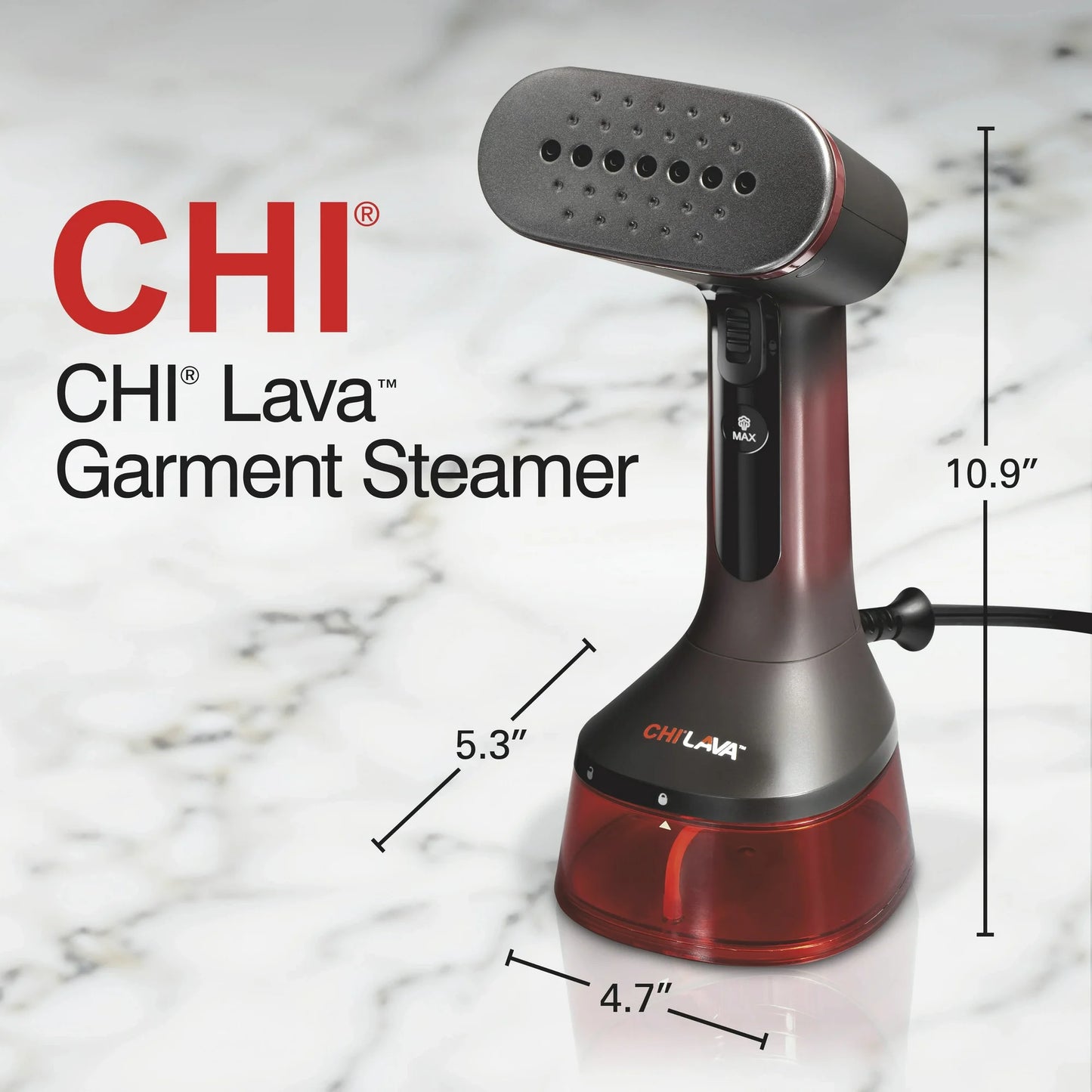 CHI LAVA Plato de Cerámica Vaporizador de Ropa para Ropa con Cepillo de Tela, 2 Modos de Vapor, 1600 Vatios, Rojo