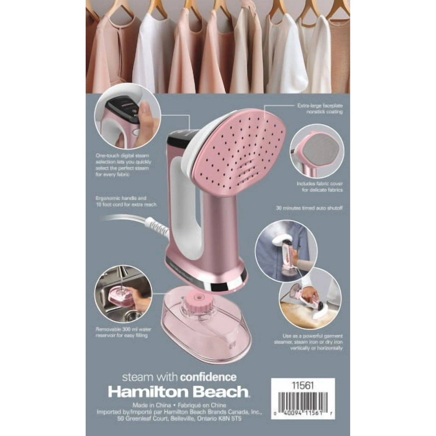 Hamilton Beach Vaporizador/hierro para Ropa 3 en 1: Versátil, Control de Vapor Ajustable y Selección de Telas