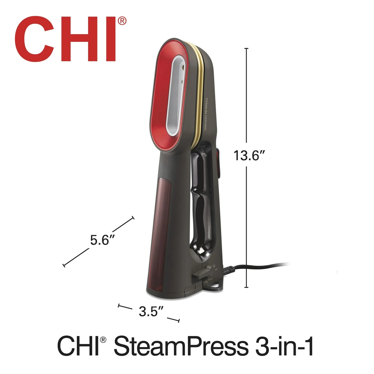 CHI SteamPress Vaporizador de Ropa de Mano 3 en 1 para Ropa, Vaporizador de Viaje y Plancha, Negro