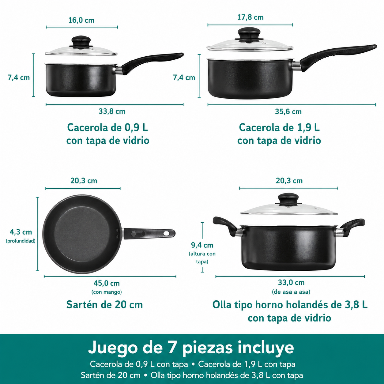 Mainstays Juego de utensilios de cocina antiadherentes de 7 piezas, color negro