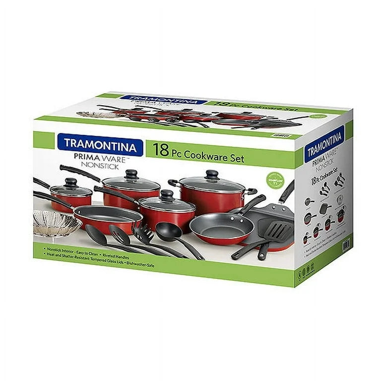 Juego de utensilios de cocina antiadherentes Tramontina Primaware de 18 piezas, rojo