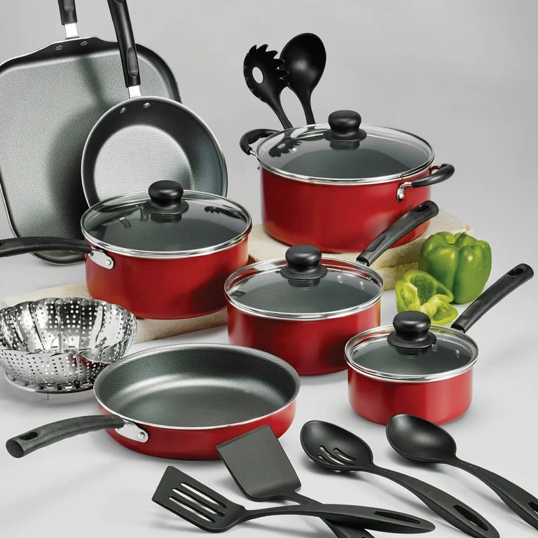 Juego de utensilios de cocina antiadherentes Tramontina Primaware de 18 piezas, rojo