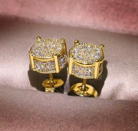 Pendientes redondos de circón Natural para mujer Dorado