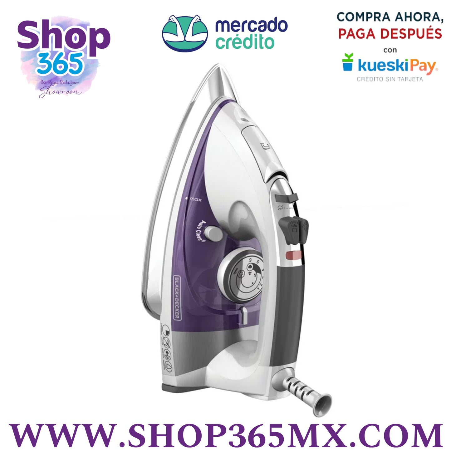 BLACK+DECKER Professional Steamer with Stainless Steel Sole and Extra Long Cord, Purple, IR1350S