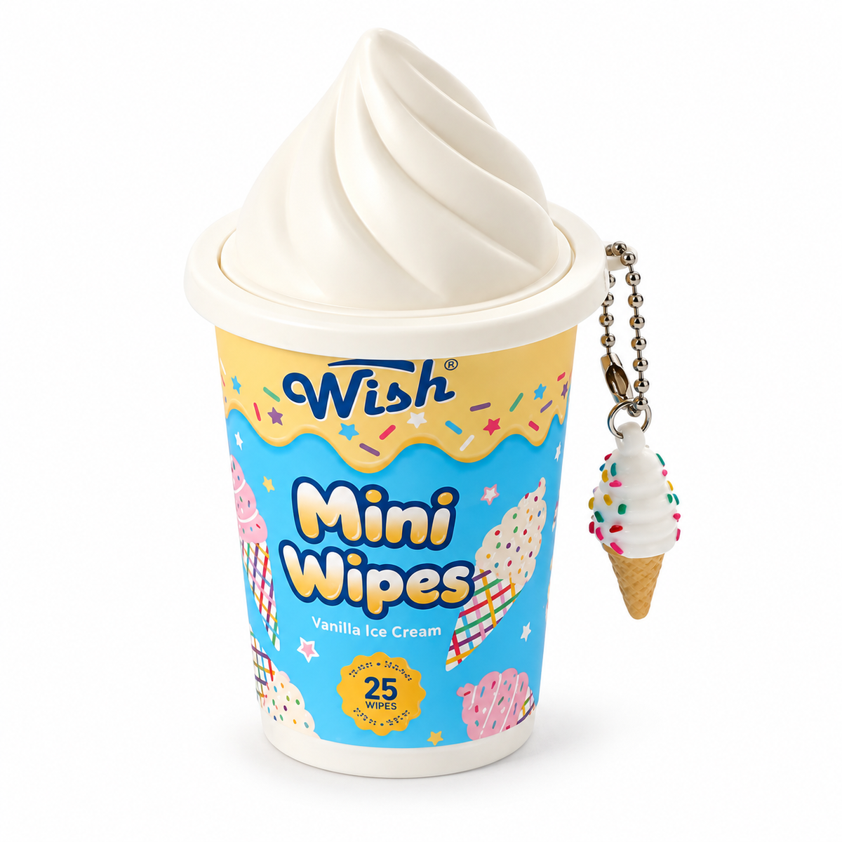 Wish Mini Wipes Toallitas Húmedas Vanilla Ice Cream con Llavero – 25 Piezas