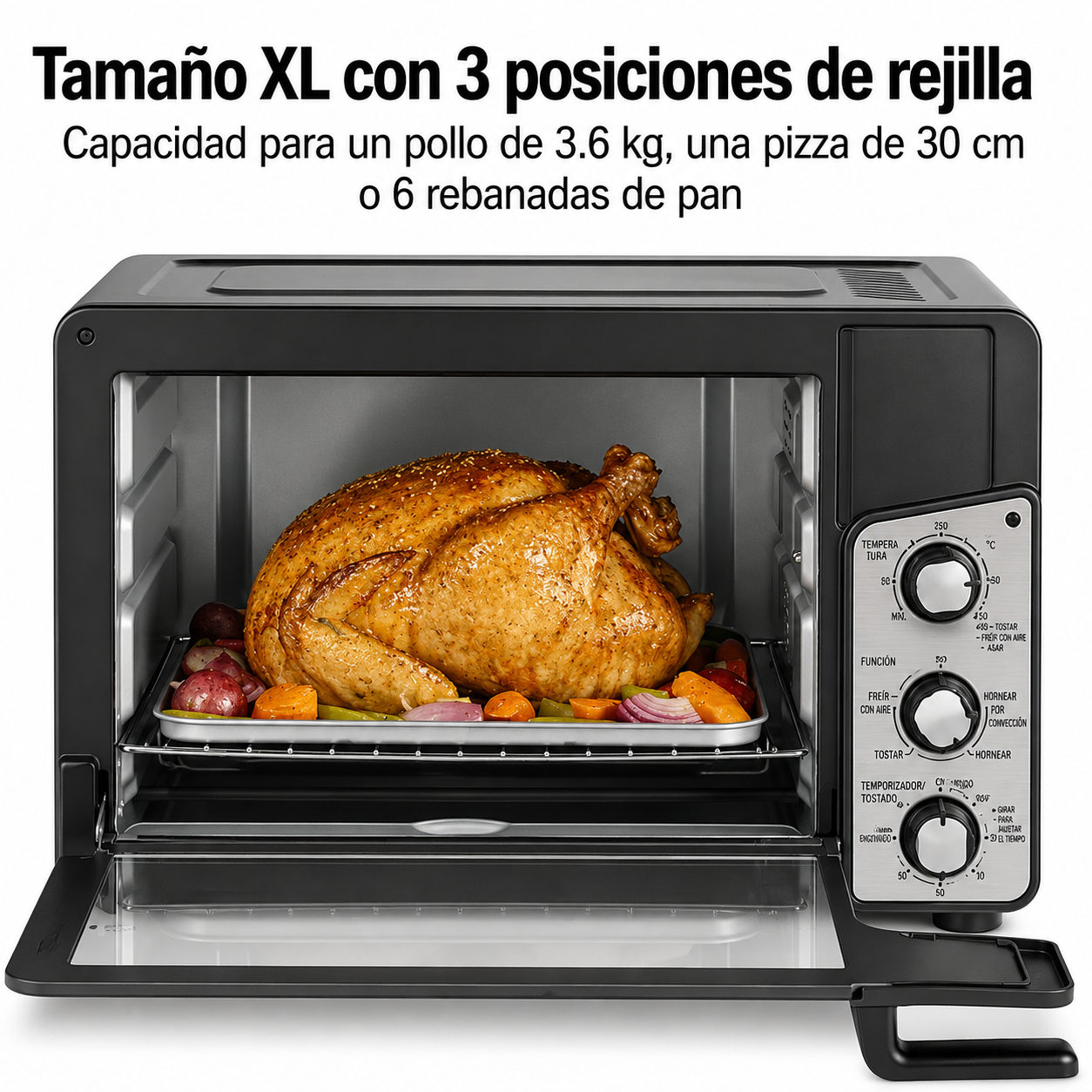Hamilton Beach Easy View XL Horno Tostador con Freidora de Aire con Sure-crisp, 1750W, Capacidad para 6 Rebanadas, 31460