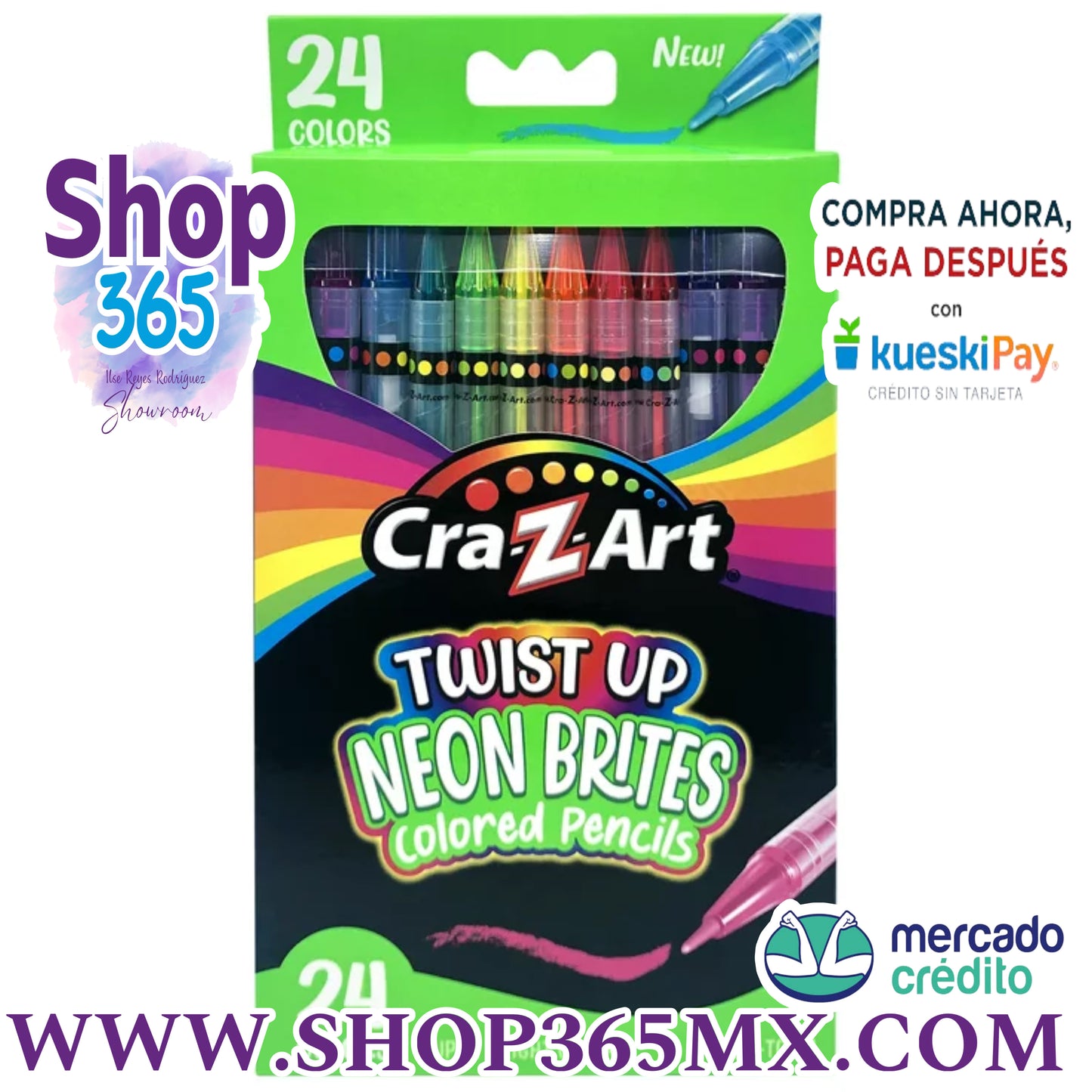 Cra-Z-Art Lápices de colores Neon Twist up, 24 unidades, multicolor, principiante, niño a adulto