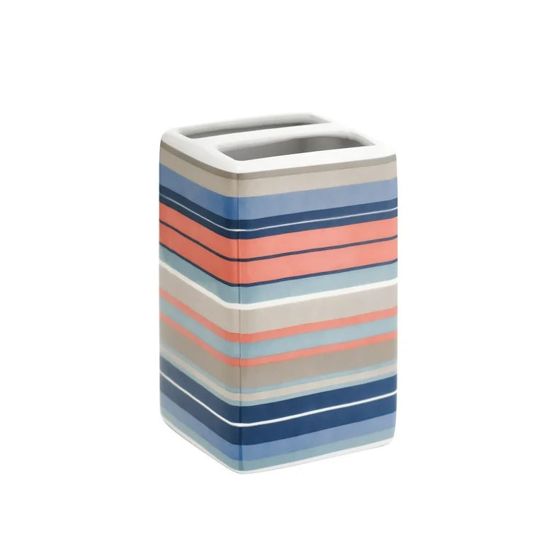 Mainstays Juego de Accesorios de Baño y Cortina de Ducha de Poliéster/cerámica a Rayas de 17 Piezas, Multicolor