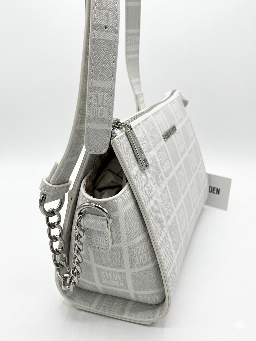 STEVE MADDEN BLEXI TOP ZIP CROSSBODY WHITE/SILVER