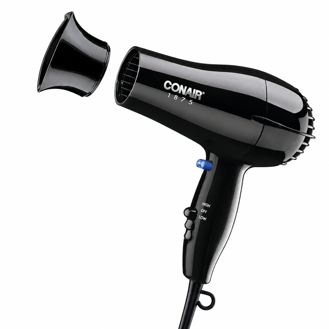 Mid Size Conair Secador de Pelo de Cerámica, 1875 Vatios, Compacto, de Secado Rápido, Negr