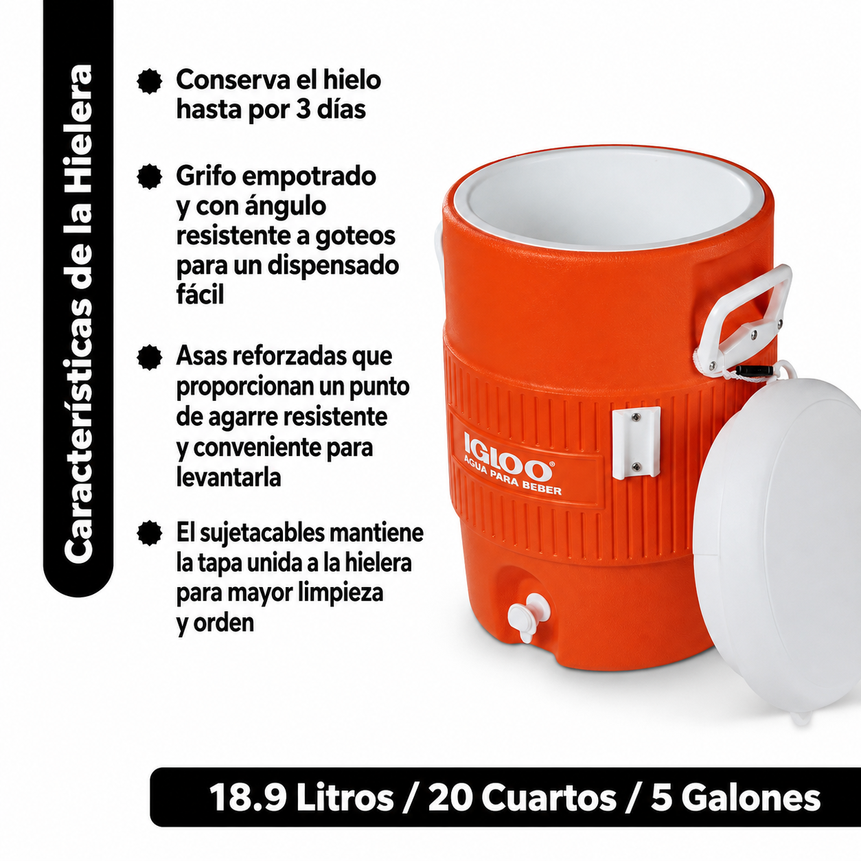 Igloo Enfriador de Bebidas Resistente de 5 Galones, Naranja